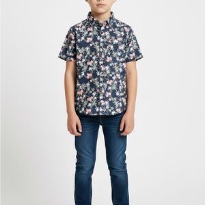Eddie Bauer Navy Floral Kids Button Down Shirt